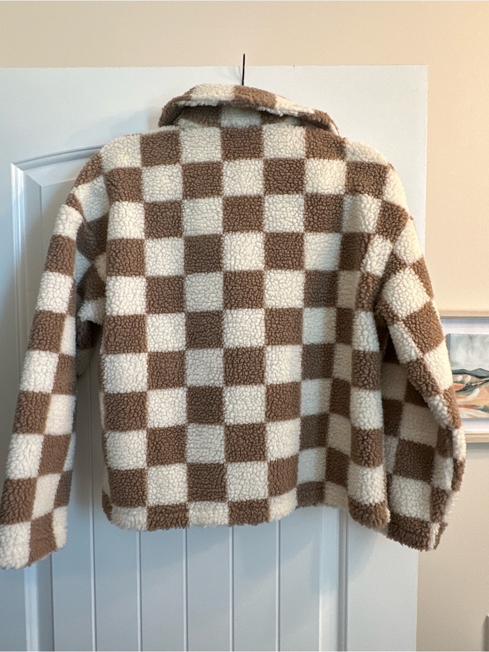 Blue Blush Checkerboard Teddy Jacket - Cream & Brown - Picture 3 of 3